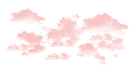 Fototapeta premium Soft pink clouds floating gently across a serene white sky with puffy formations isolated on transparent background