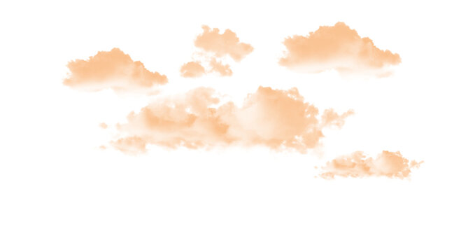 A group of fluffy orange clouds on a transparent background