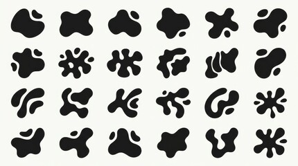 Fototapeta premium Abstract Collection of Organic Black Blob Shapes and Splatters on a White Background.