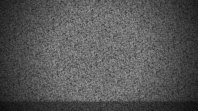 TV static signal with digital noise and horizontal scan lines flickering on black background for video transition and glitch effects