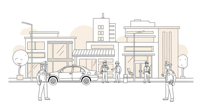 People standing on city street sidewalk.