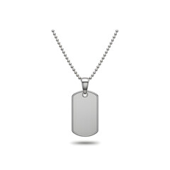 Fototapeta premium Blank Silver Metal Dog Tag Necklace on Ball Chain Isolated on White Background - Military ID Tag Mockup for Branding and Personalization