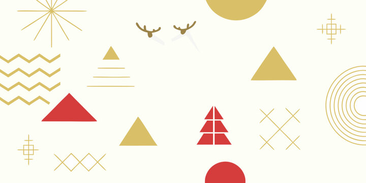 abstract geometric pattern with holiday shapes in gold and red