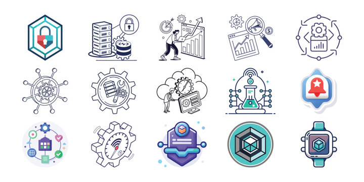 Technology and business icons set