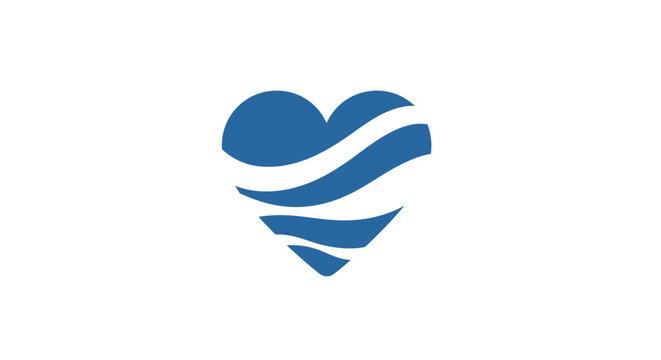 Minimalist blue heart icon with flowing water wave lines