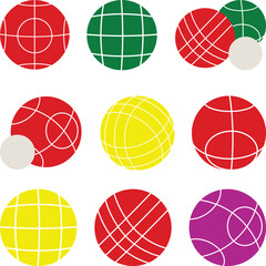 Obraz premium Set of Bocce Ball Logos and Icons, Bocce Ball Sports Elements Collection, Bocce Ball Game Set design vector flat modern isolated illustration