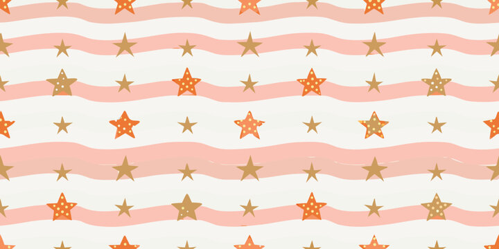 Star and stripe pattern retro wavy design on a pastel background