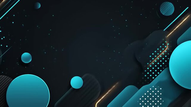 Dark, abstract design with geometric shapes and teal accents, creating a futuristic, techy feel
