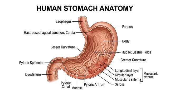 Human stomach anatomy detailed medical illustration