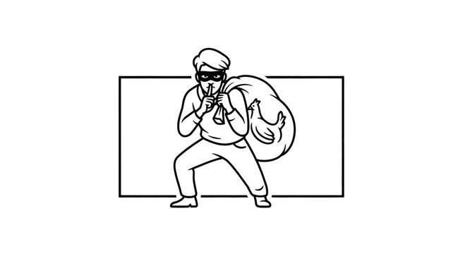 Thief with a sack of chickens, sneaking away