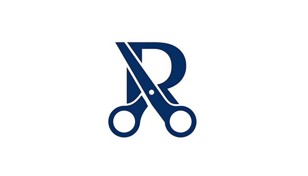 A minimalist icon of scissors with a stylized letter
