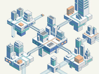 Obraz premium A futuristic cityscape with modern buildings.