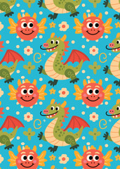 Fototapeta premium Cute Dragon Pattern Background Illustration Creative Design Template 