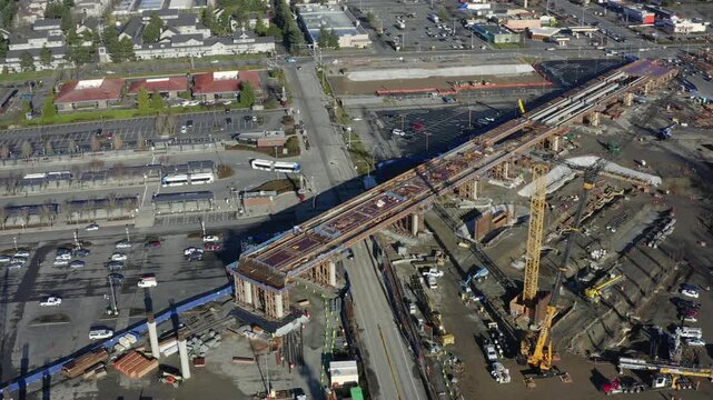 Construction Of A Light Rail Elevated Track And Station In Lynnwood, Washington 