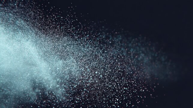 A close-up view of a blue and white powder dispersing in the air.