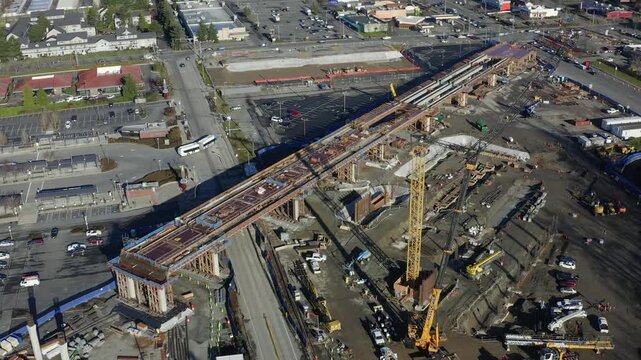 Construction Of A Light Rail Elevated Track And Station In Lynnwood, Washington 