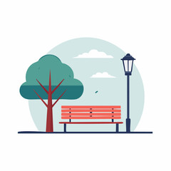 Naklejka premium Park Bench and Lamp Post Illustration