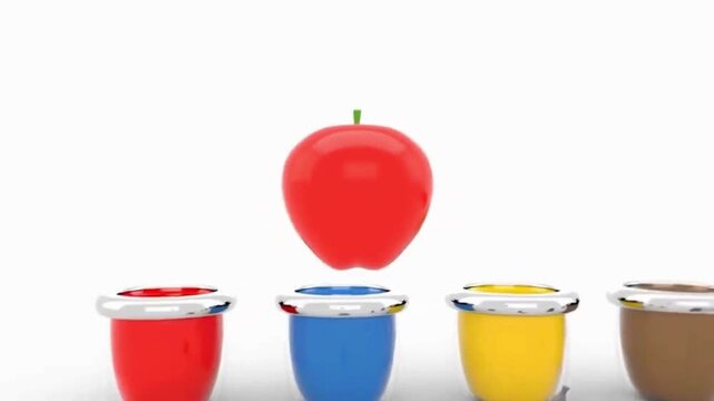 Animated Toy Paint Bucket Coloring Grey Apple Red with Stick 4K