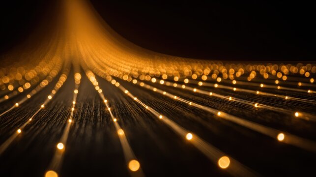 Numerous bright, glowing lines converge into a unified stream against a dark background