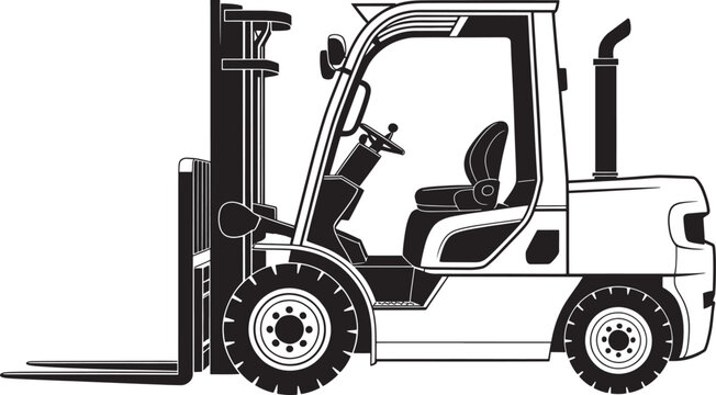 Detailed forklift silhouette with raised mast and forks for warehouse logistics and material handling.