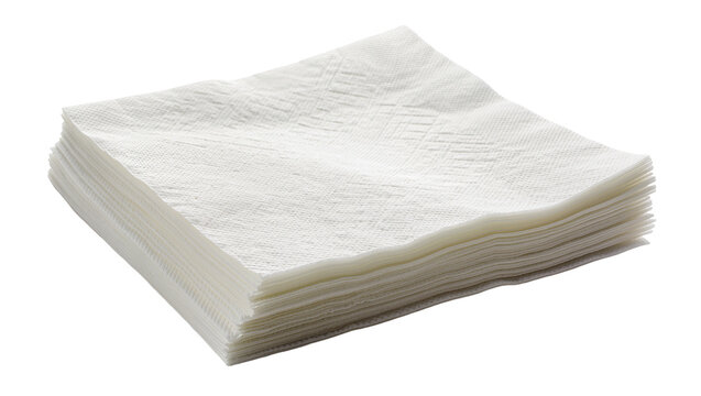 Stack of white paper napkins with textured surface, isolated on transparent background