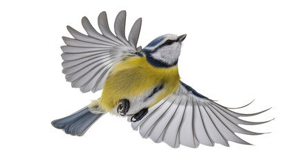 Blue tit bird with spread wings in flight, isolated on transparent background © AnaMaria