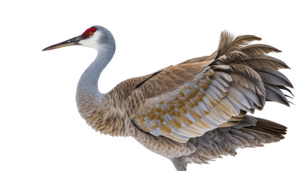 Fototapeta premium Sandhill crane with red crown patch detailed feathers, isolated on transparent background
