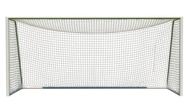 White metal soccer goal with net, isolated on transparent background