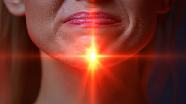 Throat pain pathology, tonsillitis symptoms, cold sore discomfort, thyroid gland inflammation, internal disease pain representation