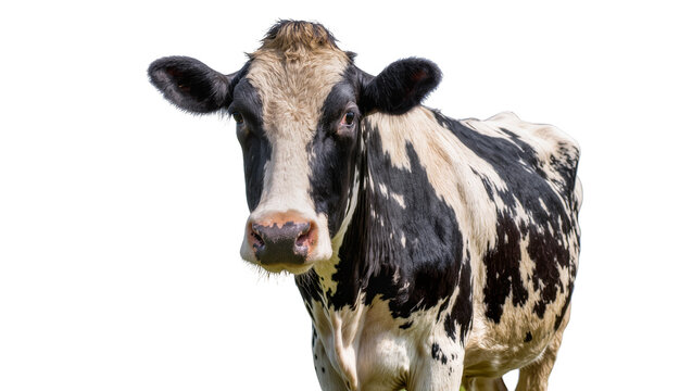 Black and white Holstein cow standing, isolated on transparent background