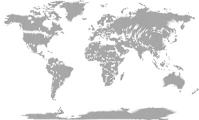 Fototapeta premium Global World Map in Circle round dot Pattern Style view. Digital geometric Vector dot pattern world map Focusing Center Point Is China