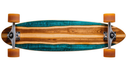 Wooden skateboard with turquoise resin inlay, isolated on transparent background © AnaMaria