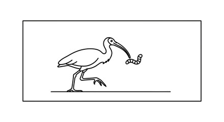 Fototapeta premium Bird Eating Worm Line Art Illustration