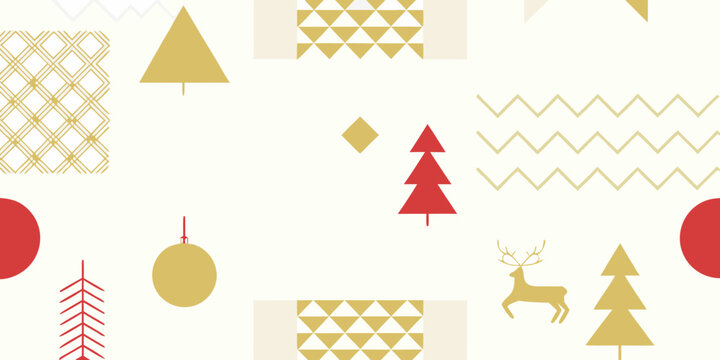 geometric christmas pattern with trees and ornaments
