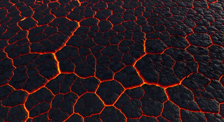Obraz premium Glowing Lava Cracks on Dark Volcanic Rock Surface – Abstract Fire Texture Background