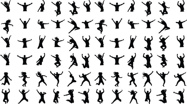 Vector Silhouette Collection of People Jumping and Celebrating in Dynamic Motion Poses