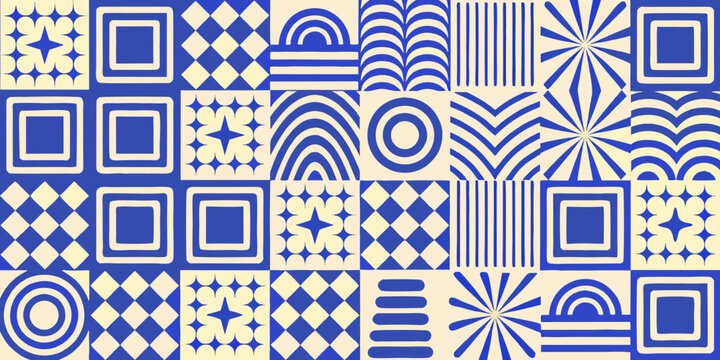 blue geometric pattern abstract shapes with star motifs