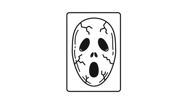 Scary Cracked Ghost Face Mask Icon, Horror Halloween Symbol, Spooky Scream Face Outline