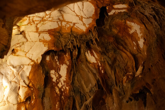 cave with stalactites, gruta das moedas - fatima - portugal