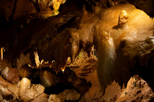 cave with stalactites, gruta das moedas - fatima - portugal