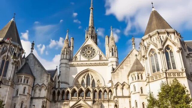 Royal Courts of Justice in London England. Time lapse. 