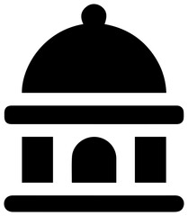 Fototapeta premium Solid black filled icon of a restaurant dining establishment with dome and columns on white background for design and branding purposes