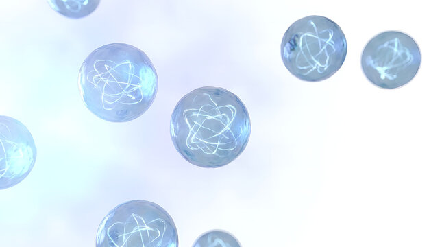 Glowing blue orbs float in a vibrant, shimmering light environment.