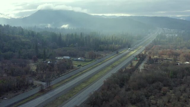 Interstate 5 Traffic, Merlin, Oregon Drone Aerial View