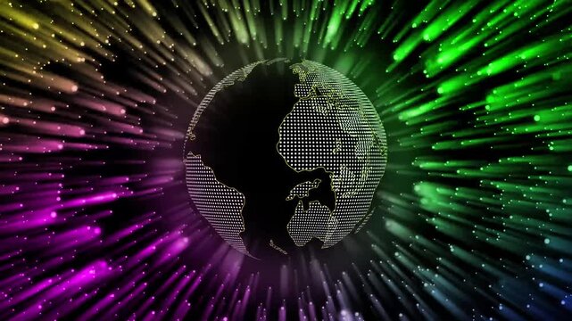 Abstract routing earth glob animated stock video with colorful background.