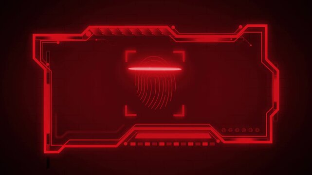 Digital technology finger scanner with red background animation.