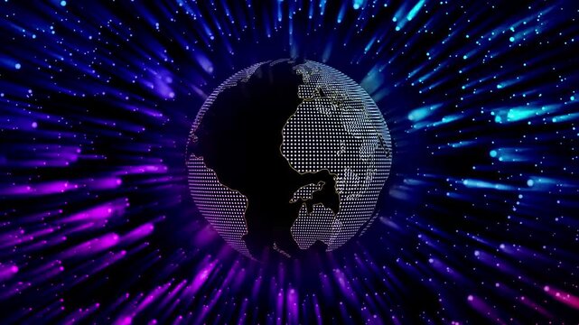 Earth planet rotating with colorful sun flare animation.