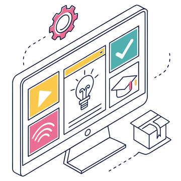 E-learning online course platform and digital knowledge hub illustration with elearning