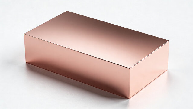 Polished copper block rests on white surface