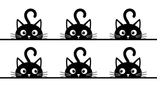 Cat faces doodle pattern with nine repeating cartoon kitten heads for playful kids stickers and wallpaper backgrounds